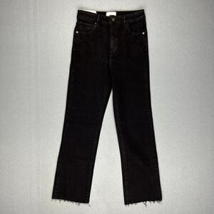 Abrand Jeans Womens 8 /26 High Cropped Boot Black Denim Stretch Raw Hem NWT New